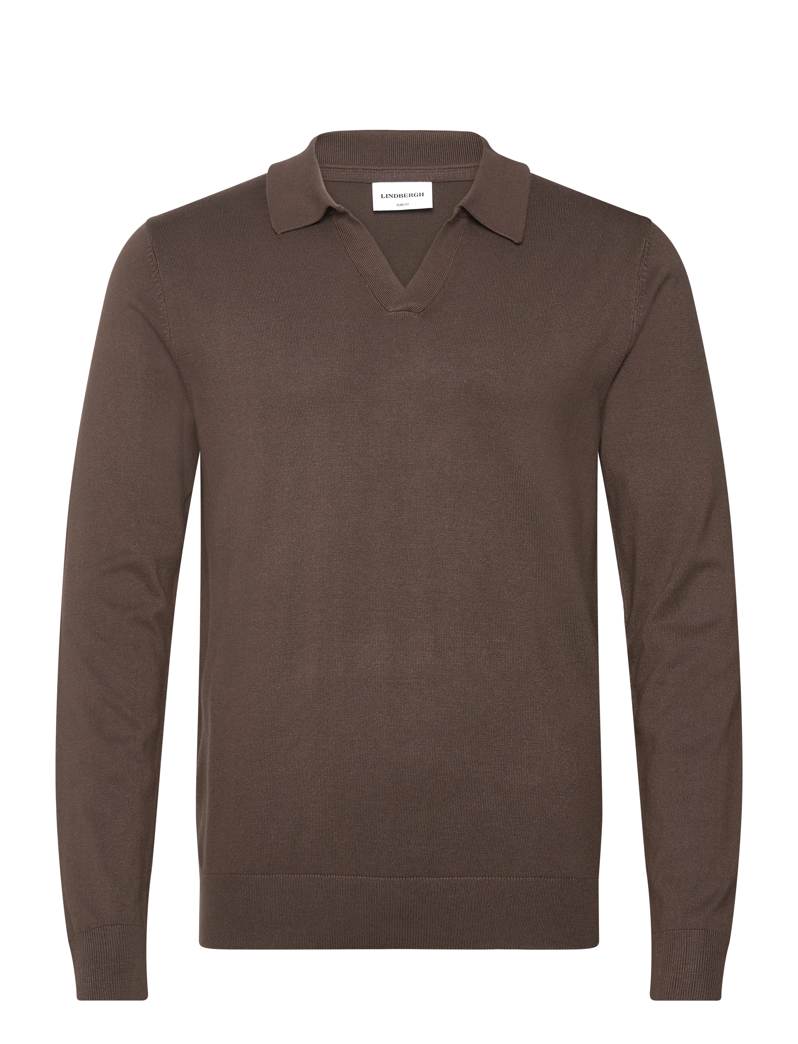 Lindbergh - Ecovero L/S v-neck polo - langärmelige gestrickte polohemden - dk beige - 0