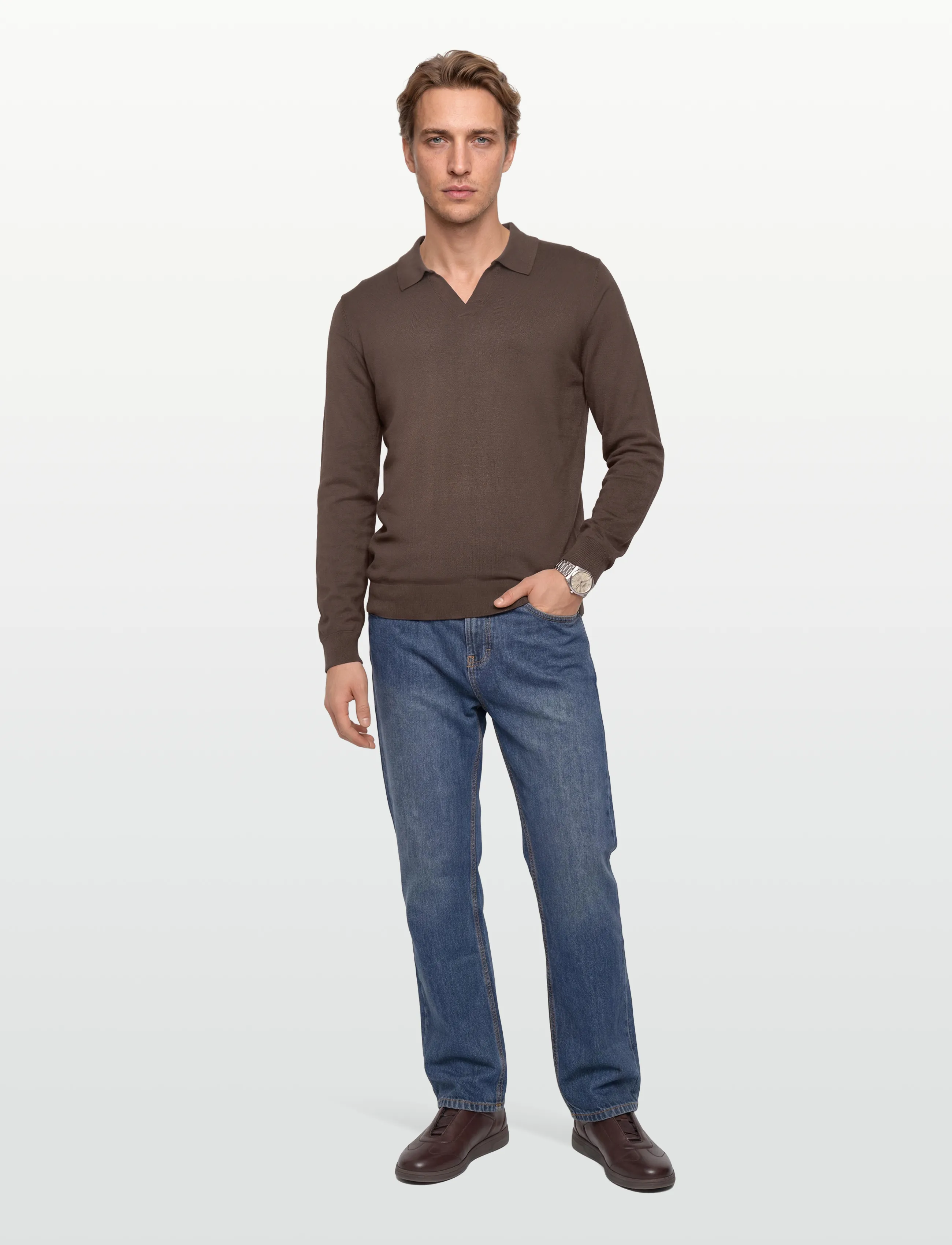 Ecovero L/S V-Neck Polo