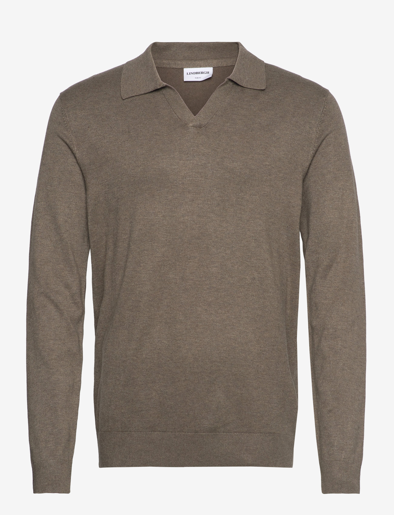 Lindbergh - Ecovero L/S v-neck polo - pikkade varrukatega kootud polosärgid - dk sand mel - 1