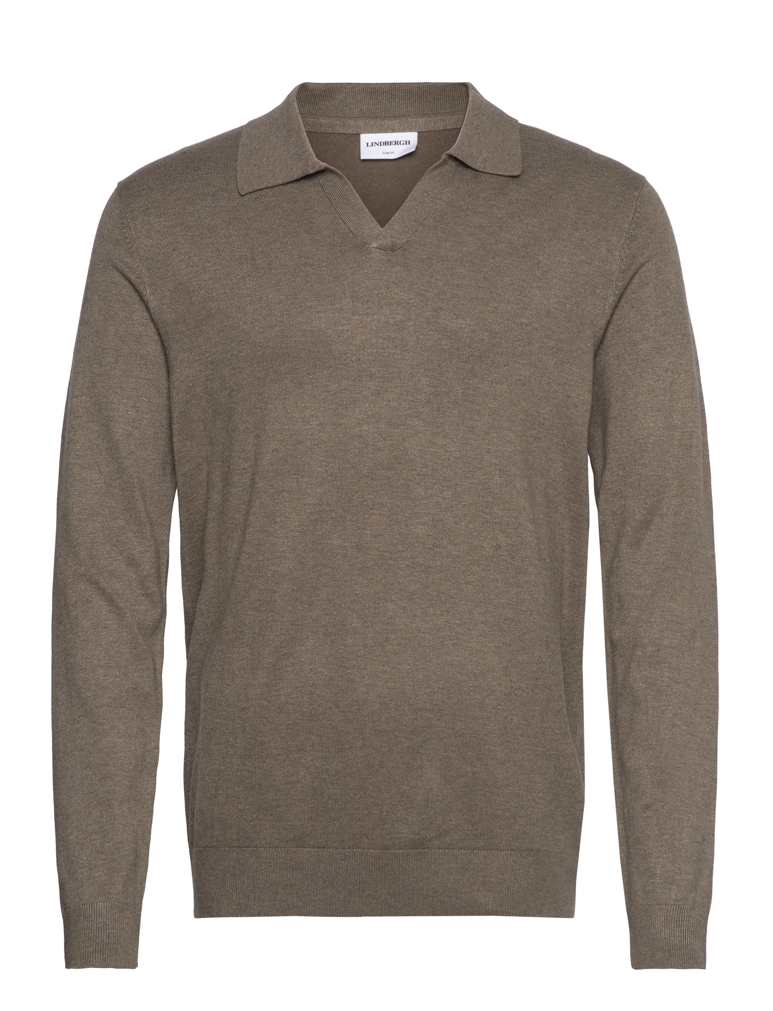 Lindbergh Ecovero L/S v-neck polo - Strickmode - DK SAND MEL / beige