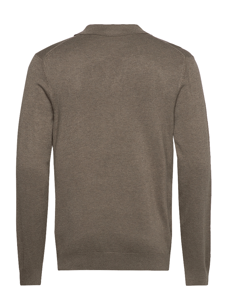 Lindbergh - Ecovero L/S v-neck polo - langärmelige gestrickte polohemden - dk sand mel - 2
