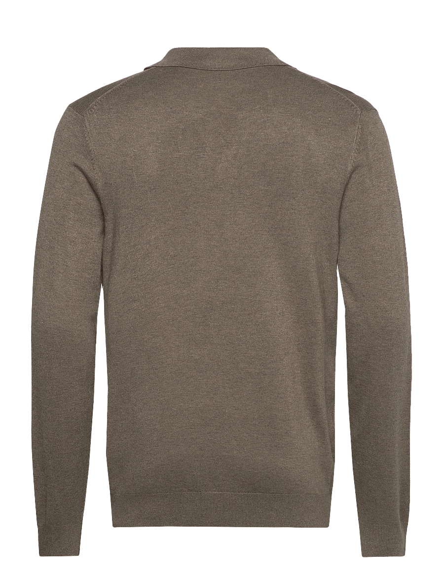 Lindbergh - Ecovero L/S v-neck polo - langärmelige gestrickte polohemden - dk sand mel - 2