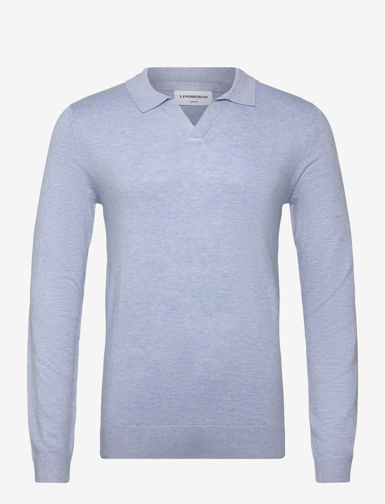 Lindbergh - Ecovero L/S v-neck polo - pikkade varrukatega kootud polosärgid - fair blue mel - 1