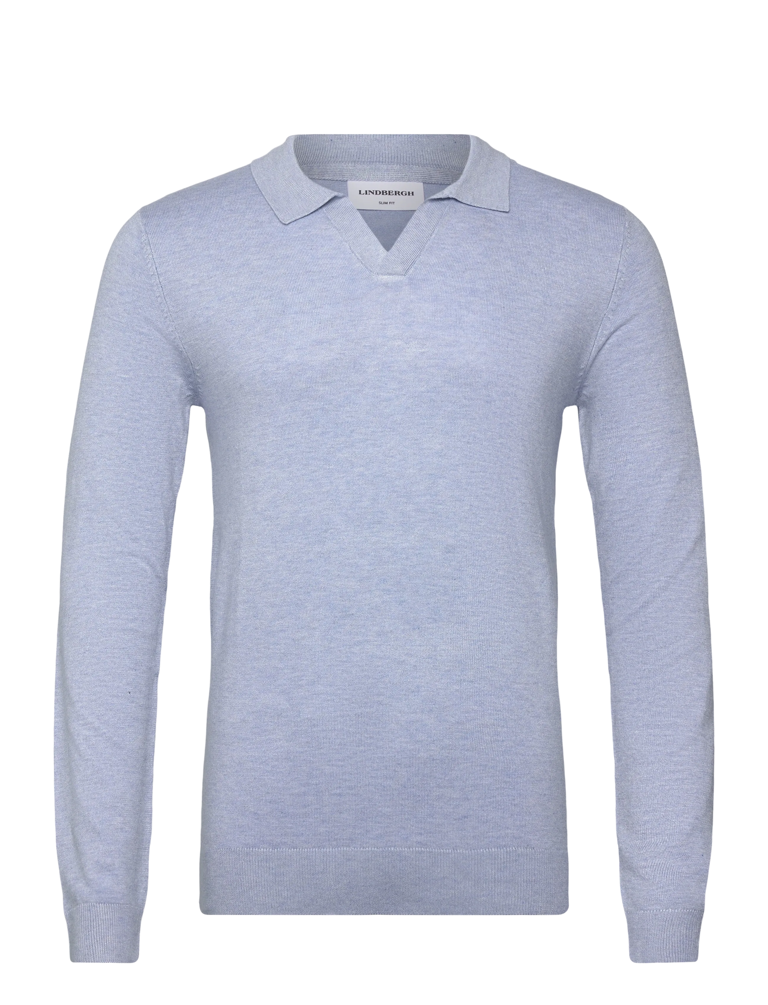 Lindbergh Ecovero L/S v-neck polo - Knitwear - FAIR BLUE MEL / blue