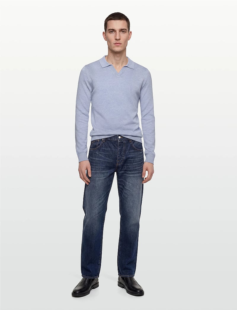Lindbergh - Ecovero L/S v-neck polo - langärmelige gestrickte polohemden - fair blue mel - 0