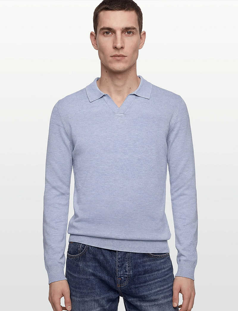 Lindbergh - Ecovero L/S v-neck polo - langärmelige gestrickte polohemden - fair blue mel - 3
