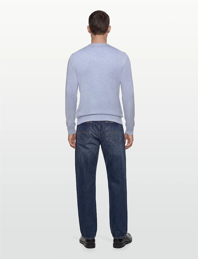 Lindbergh - Ecovero L/S v-neck polo - langärmelige gestrickte polohemden - fair blue mel - 4