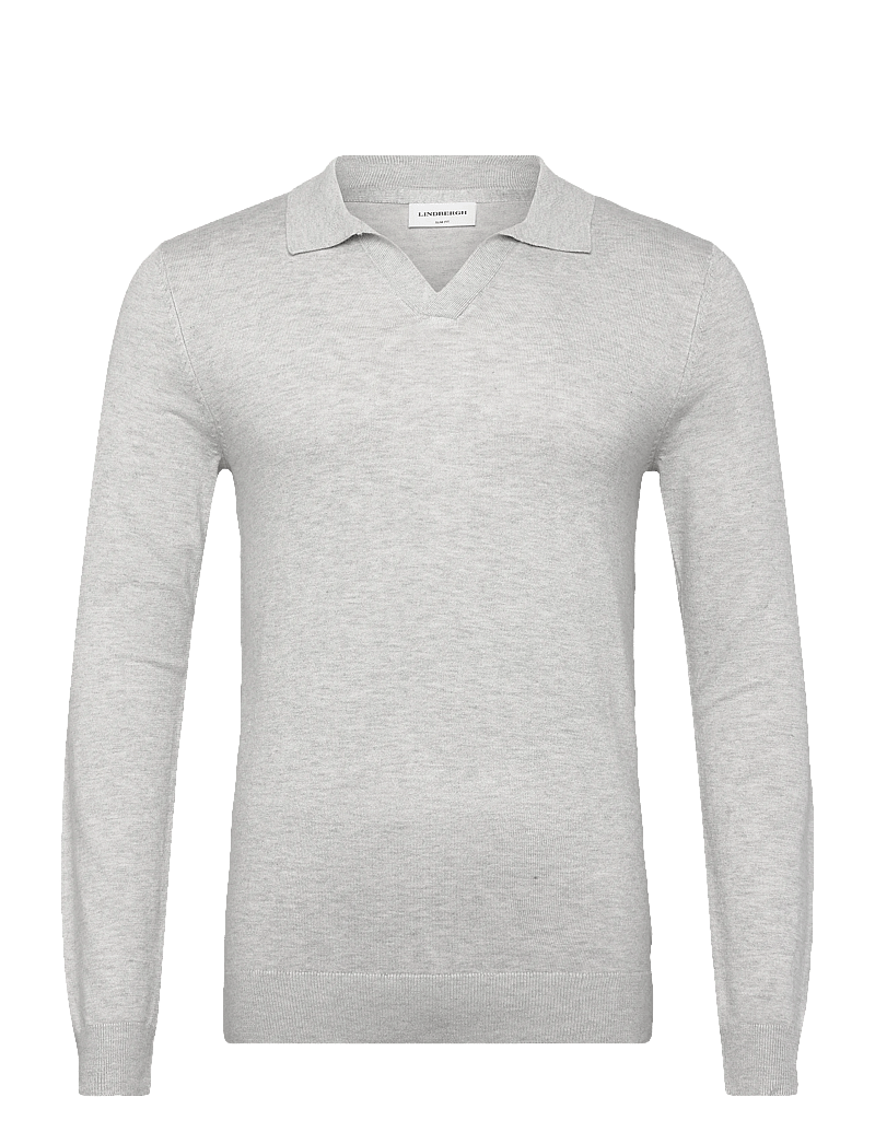 Lindbergh - Ecovero L/S v-neck polo - langärmelige gestrickte polohemden - fair grey mel - 1