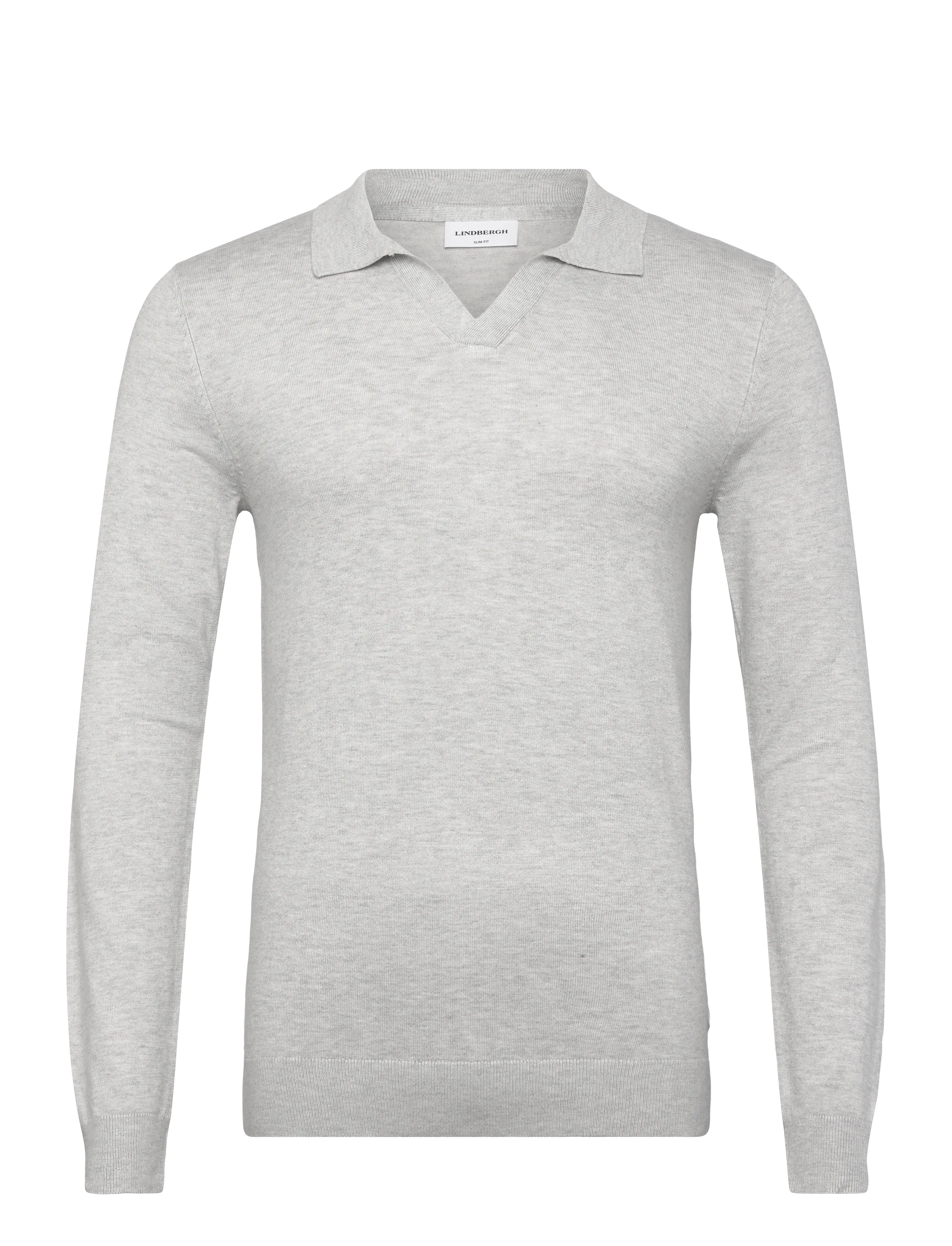 Lindbergh Ecovero L/S v-neck polo - Kudumid - FAIR GREY MEL / grey