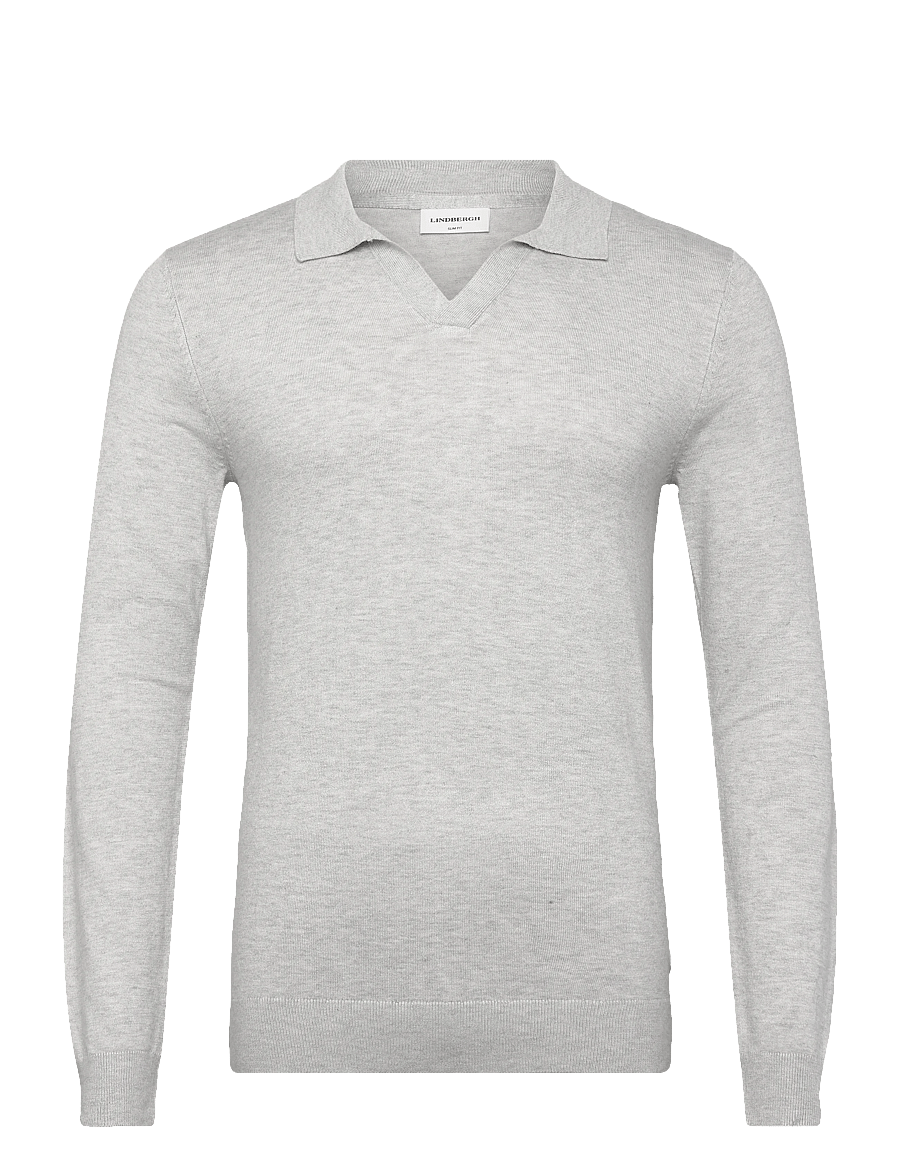 Lindbergh - Ecovero L/S v-neck polo - langärmelige gestrickte polohemden - fair grey mel - 1