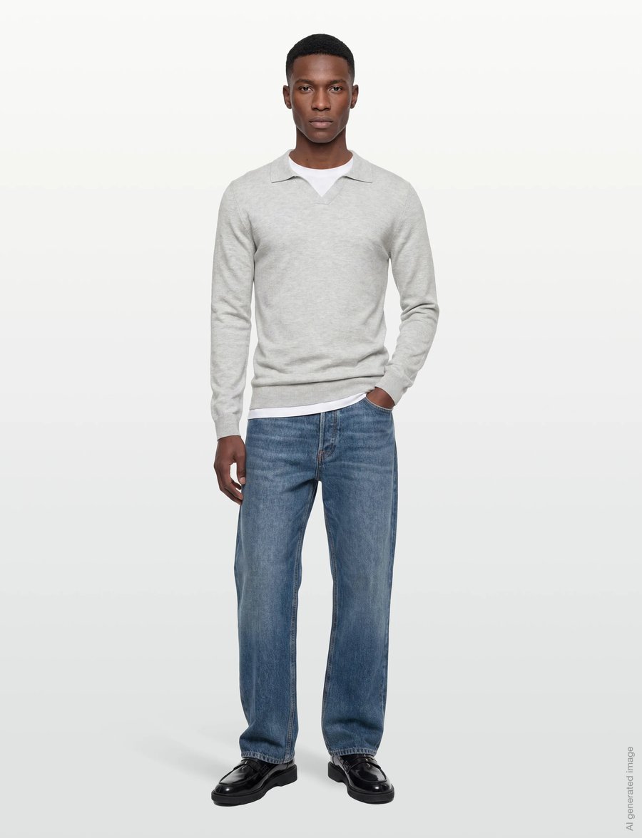 Lindbergh - Ecovero L/S v-neck polo - langärmelige gestrickte polohemden - fair grey mel - 0
