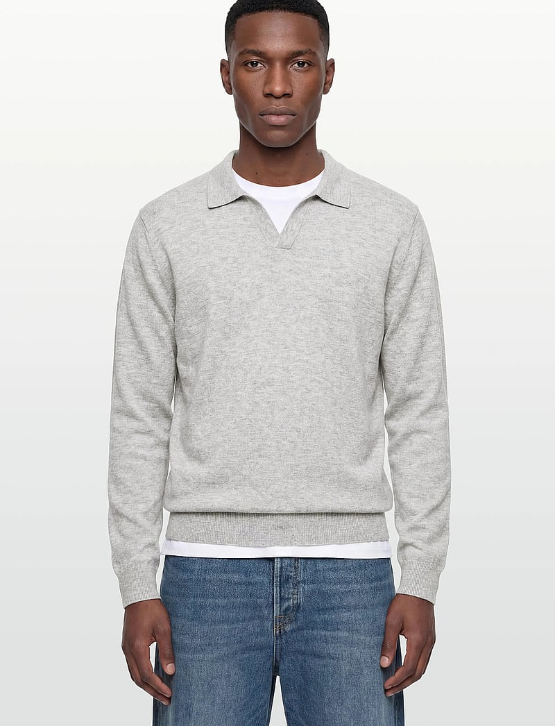 Lindbergh - Ecovero L/S v-neck polo - langärmelige gestrickte polohemden - fair grey mel - 3