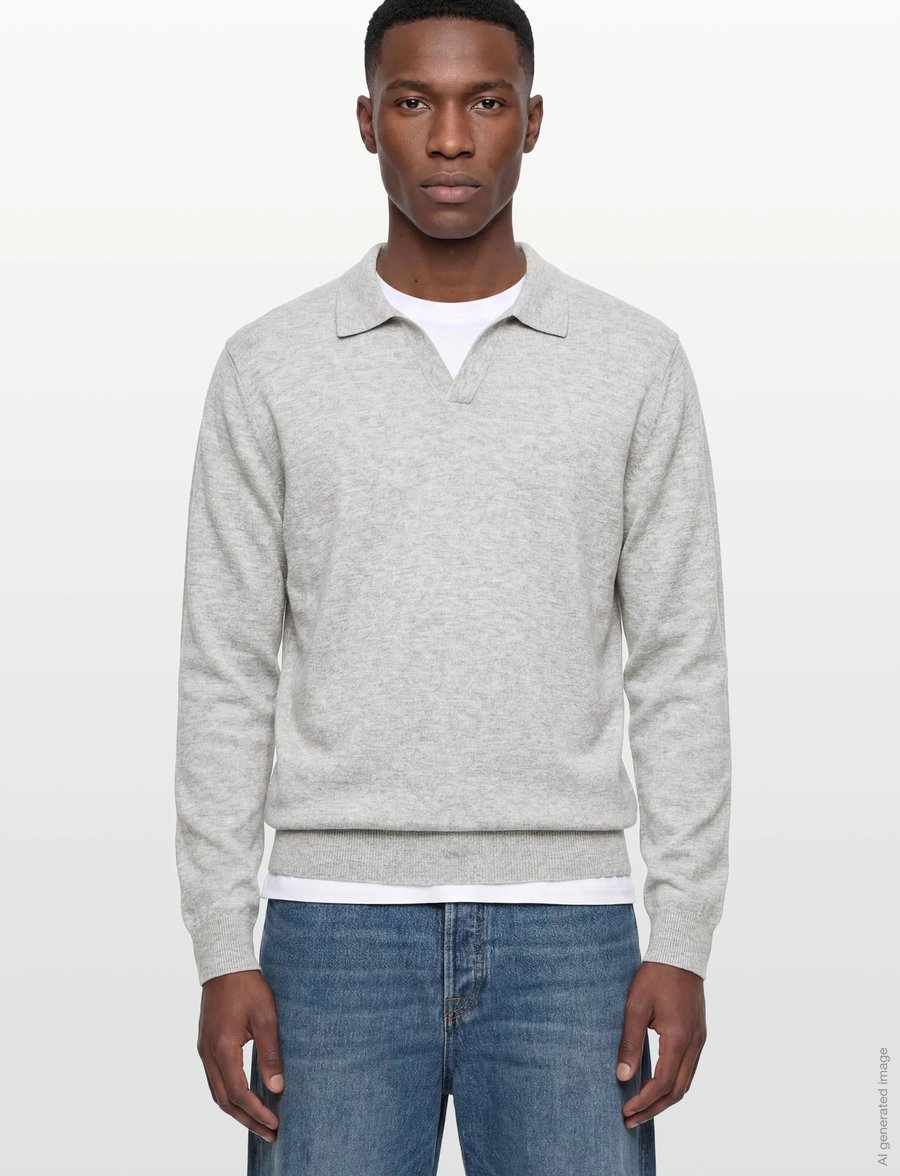 Lindbergh - Ecovero L/S v-neck polo - langärmelige gestrickte polohemden - fair grey mel - 3