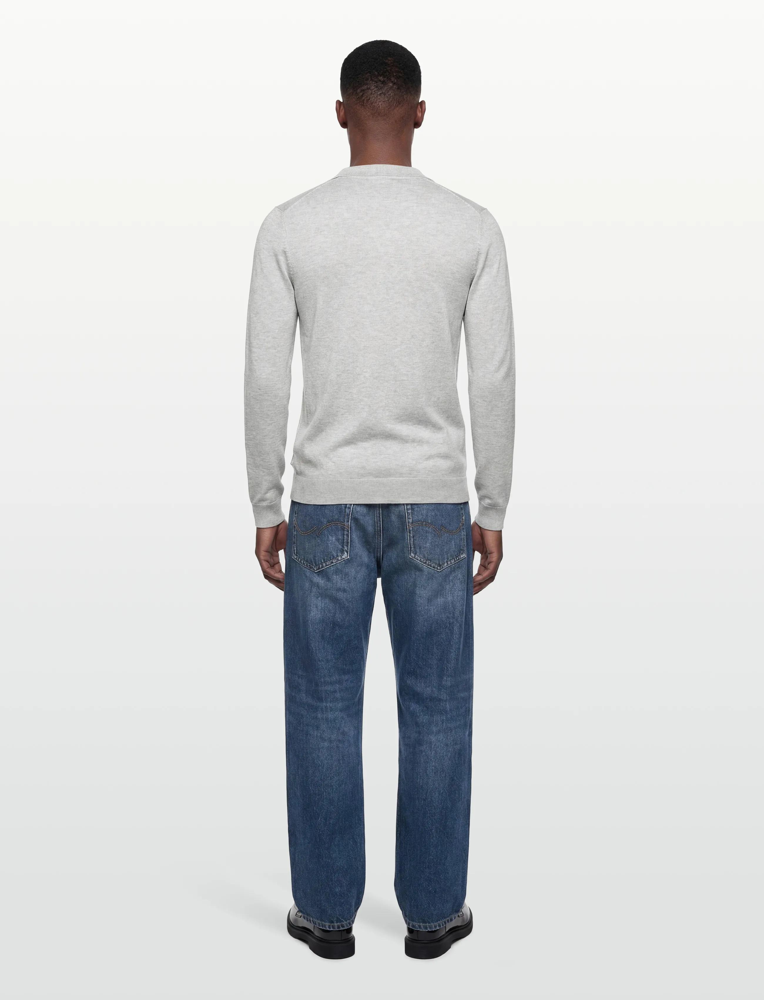 Lindbergh - Ecovero L/S v-neck polo - poloer i strik med lange ærmer - fair grey mel - 4