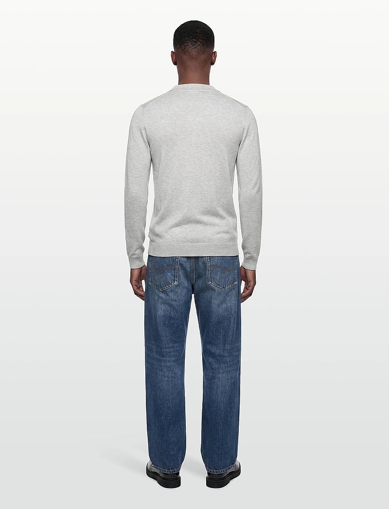 Lindbergh - Ecovero L/S v-neck polo - langärmelige gestrickte polohemden - fair grey mel - 4