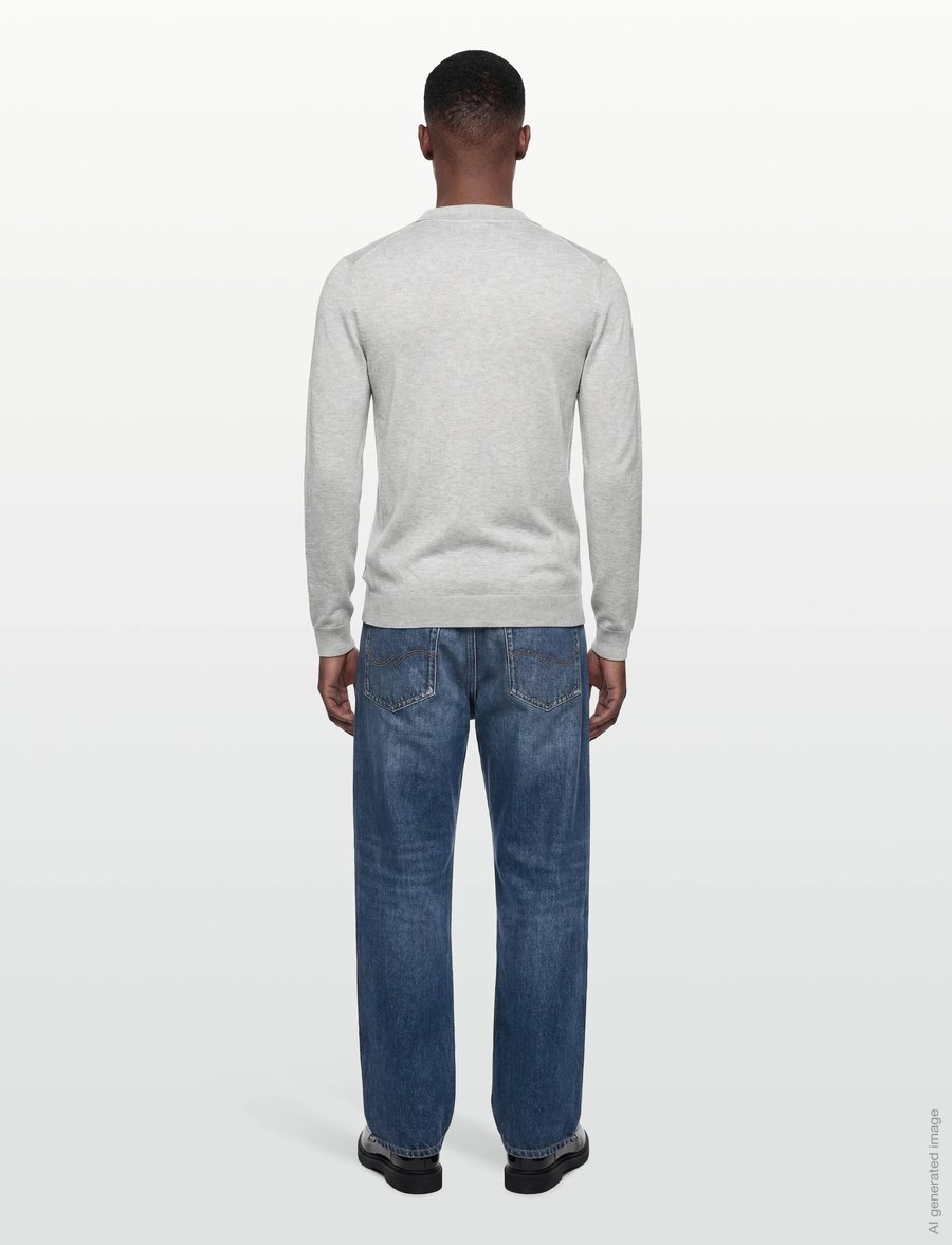 Lindbergh - Ecovero L/S v-neck polo - langärmelige gestrickte polohemden - fair grey mel - 4