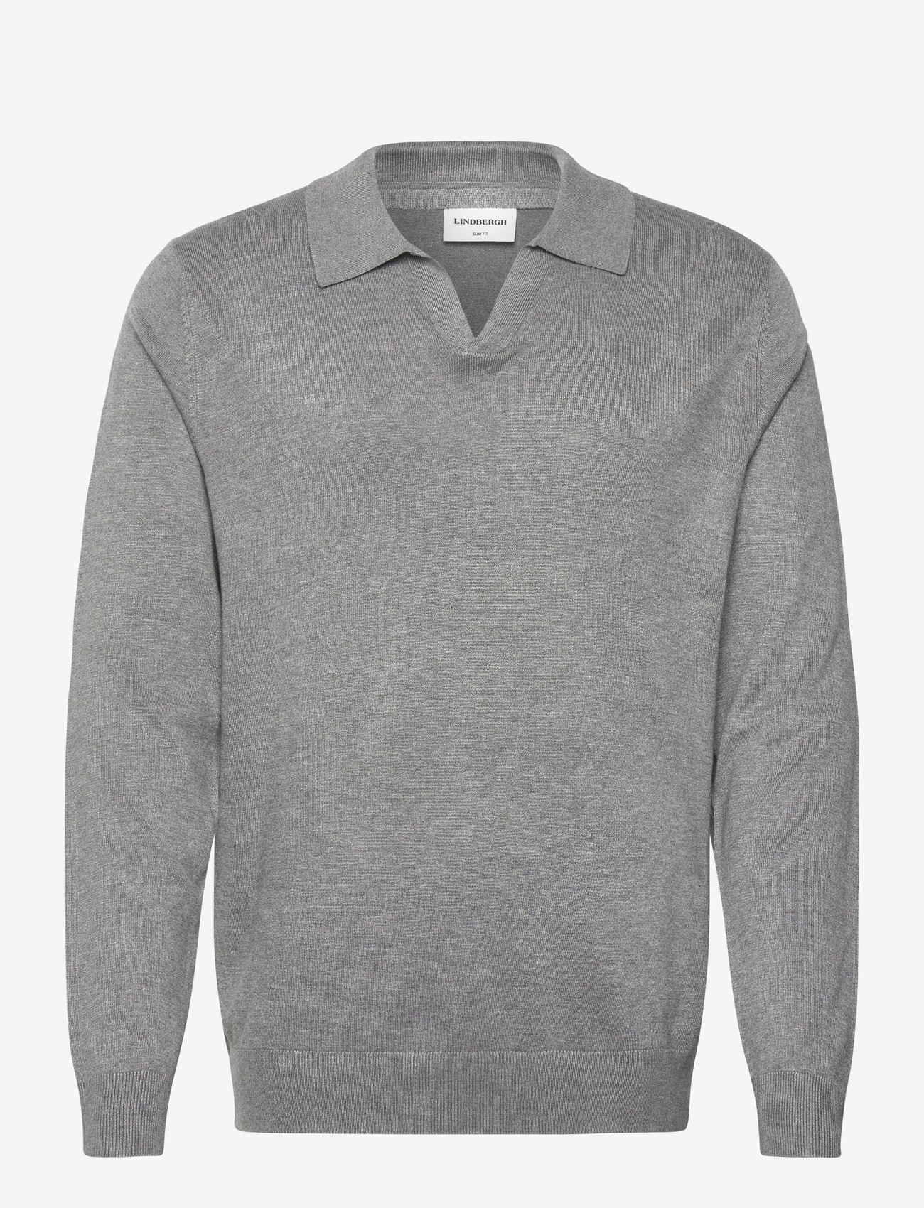 Lindbergh - Ecovero L/S v-neck polo - poloer i strik med lange ærmer - grey stone mix - 0