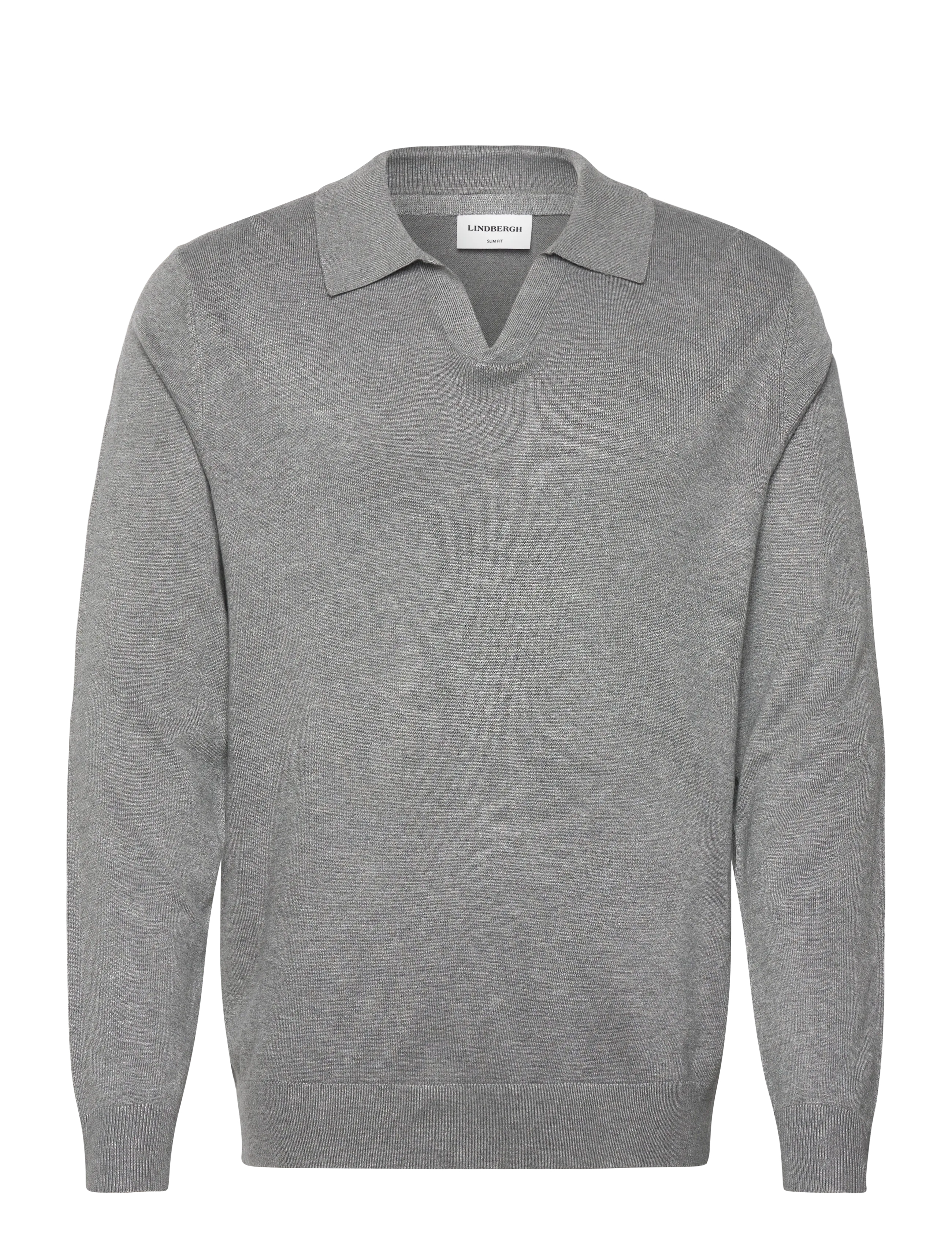 Ecovero L/S v-neck polo - GREY STONE MIX