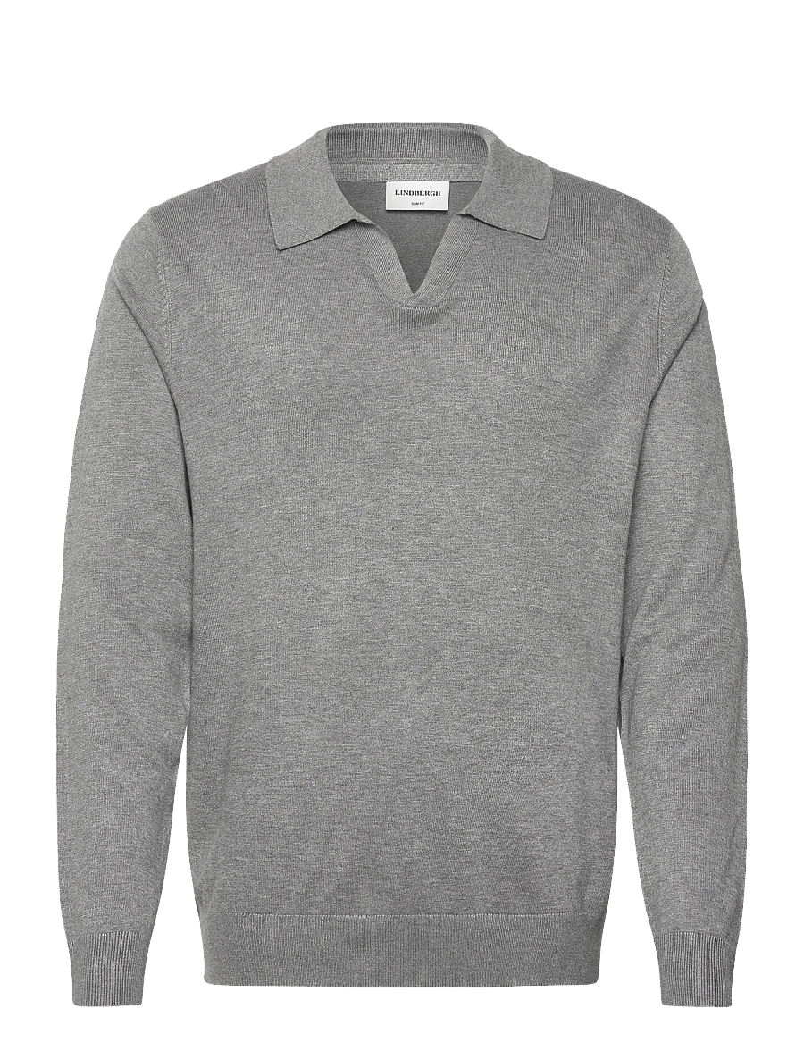 Lindbergh - Ecovero L/S v-neck polo - langärmelige gestrickte polohemden - grey stone mix - 0