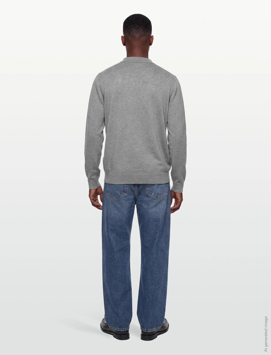 Lindbergh - Ecovero L/S v-neck polo - langärmelige strick-polohemden - grey stone mix - 4