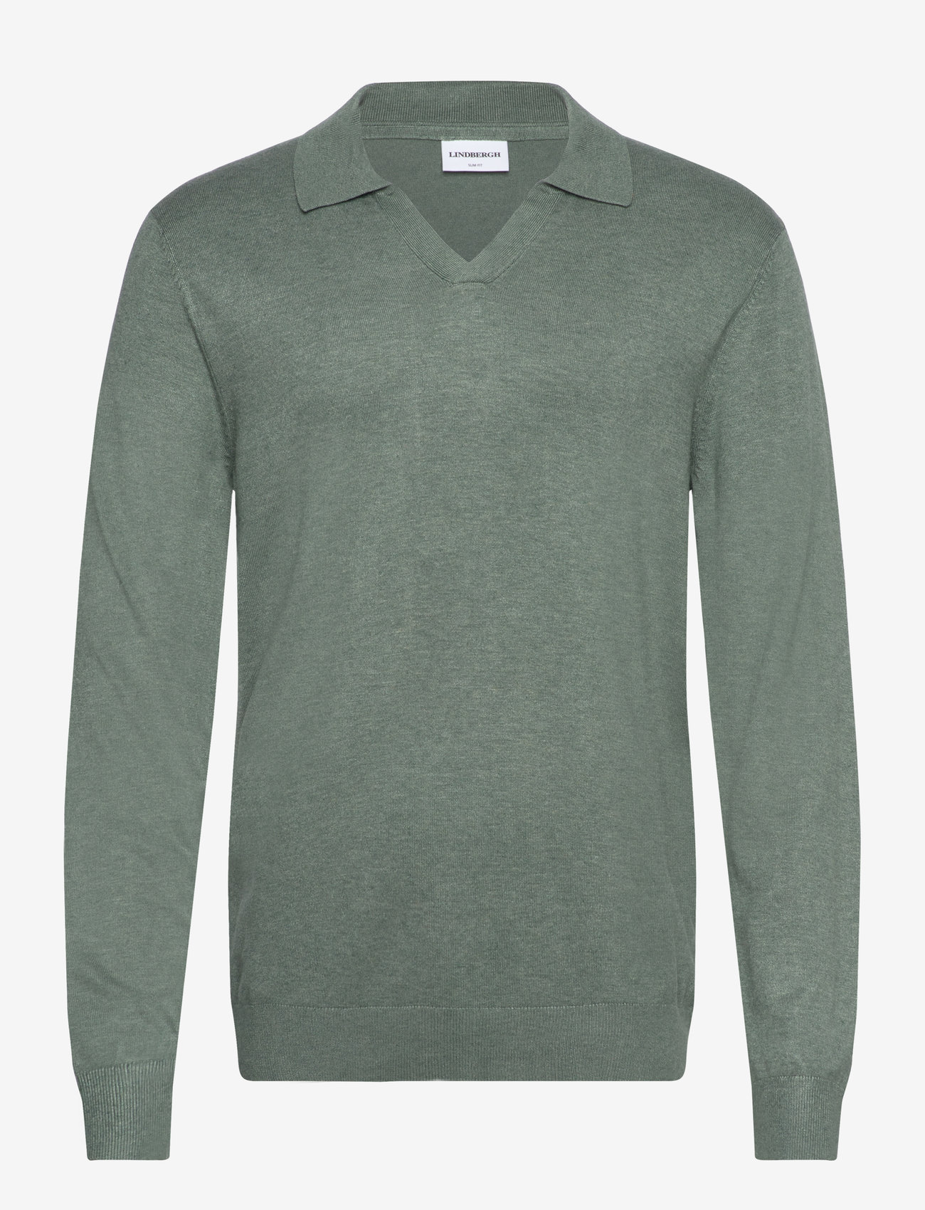 Lindbergh - Ecovero L/S v-neck polo - poloer i strik med lange ærmer - jade green mel - 1