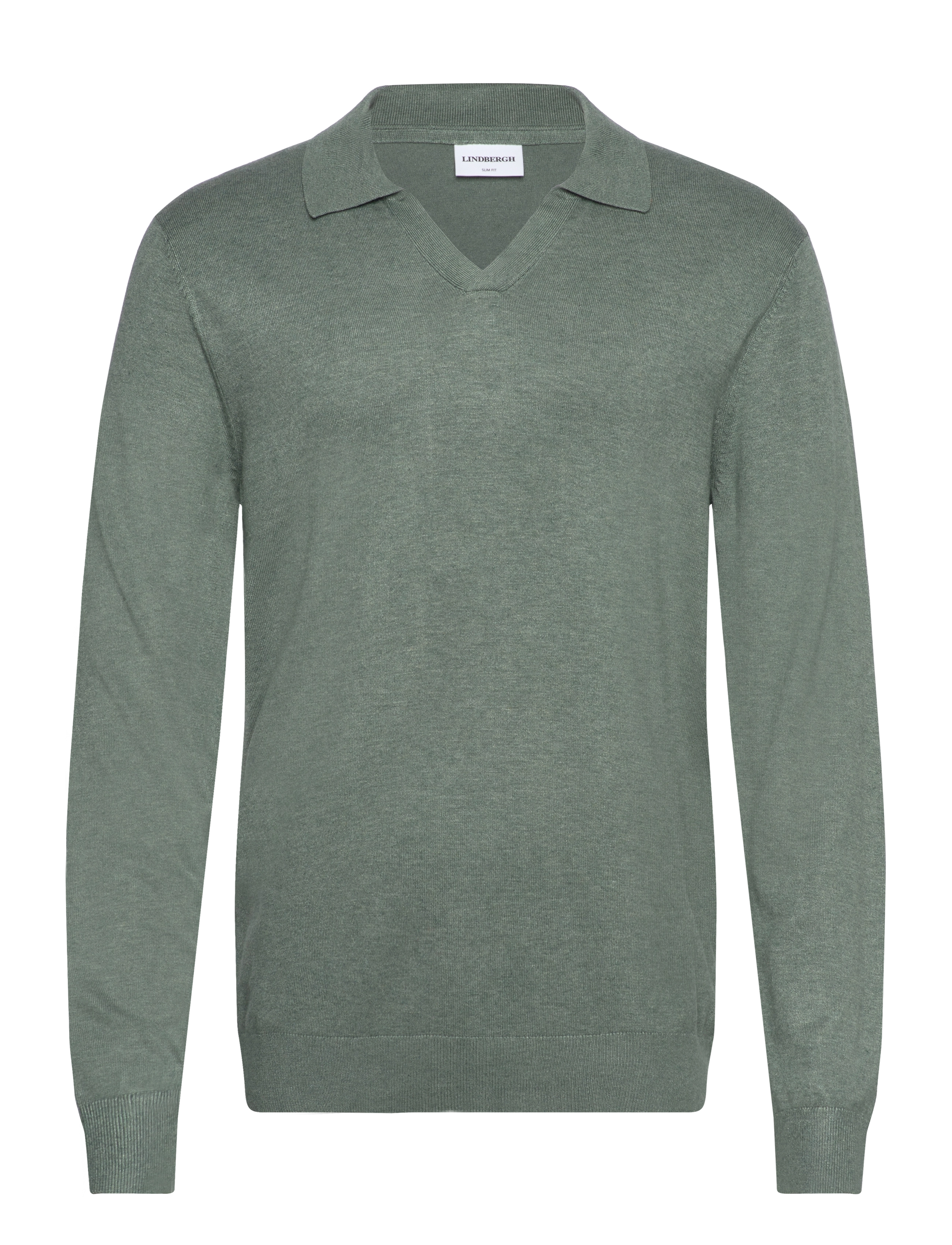 Lindbergh Ecovero L/S v-neck polo - Strickmode - JADE GREEN MEL / green