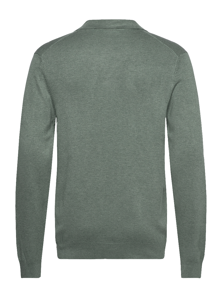Lindbergh - Ecovero L/S v-neck polo - langärmelige gestrickte polohemden - jade green mel - 2