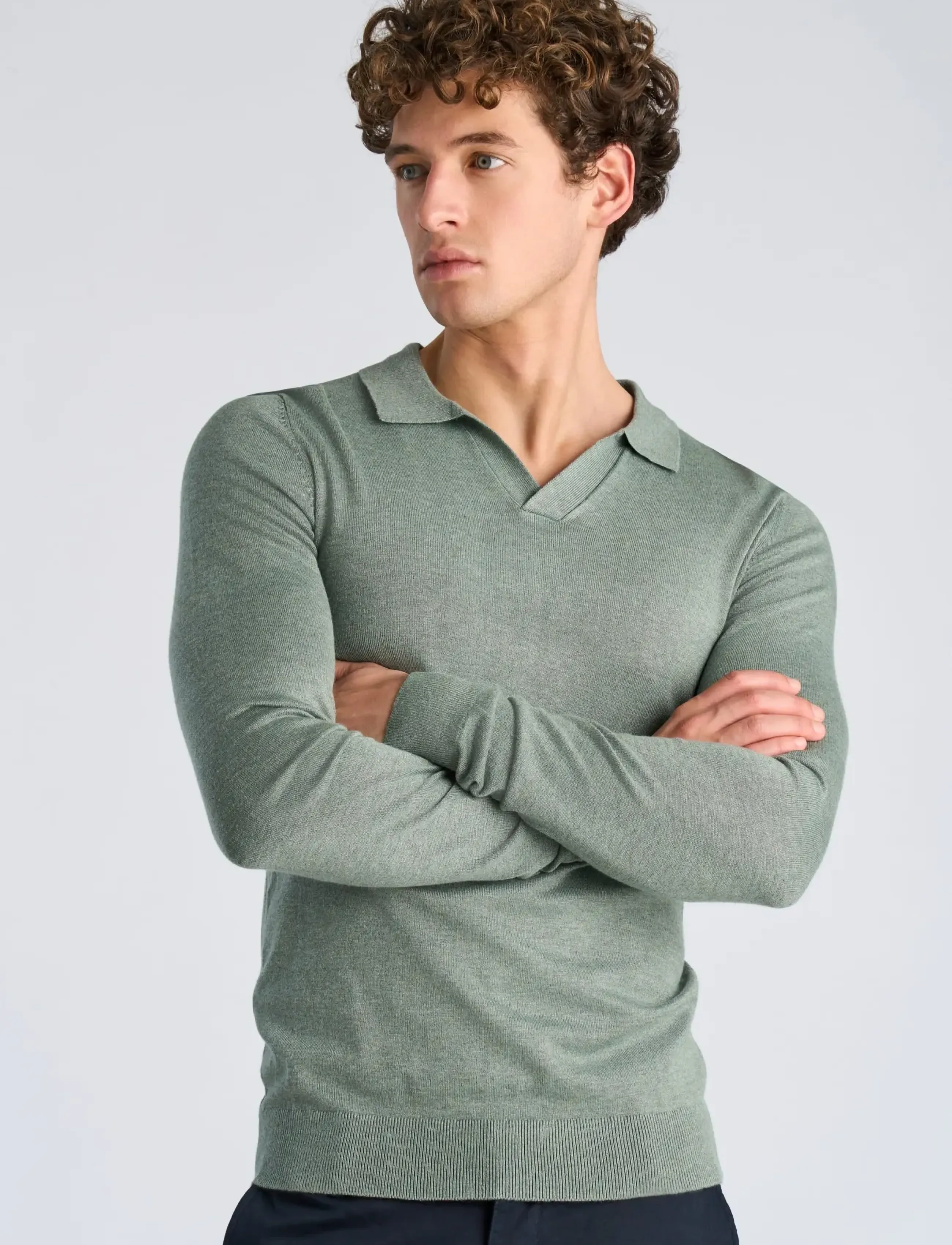 Lindbergh - Ecovero L/S v-neck polo - langermede, strikkede pologensere - jade green mel - 3