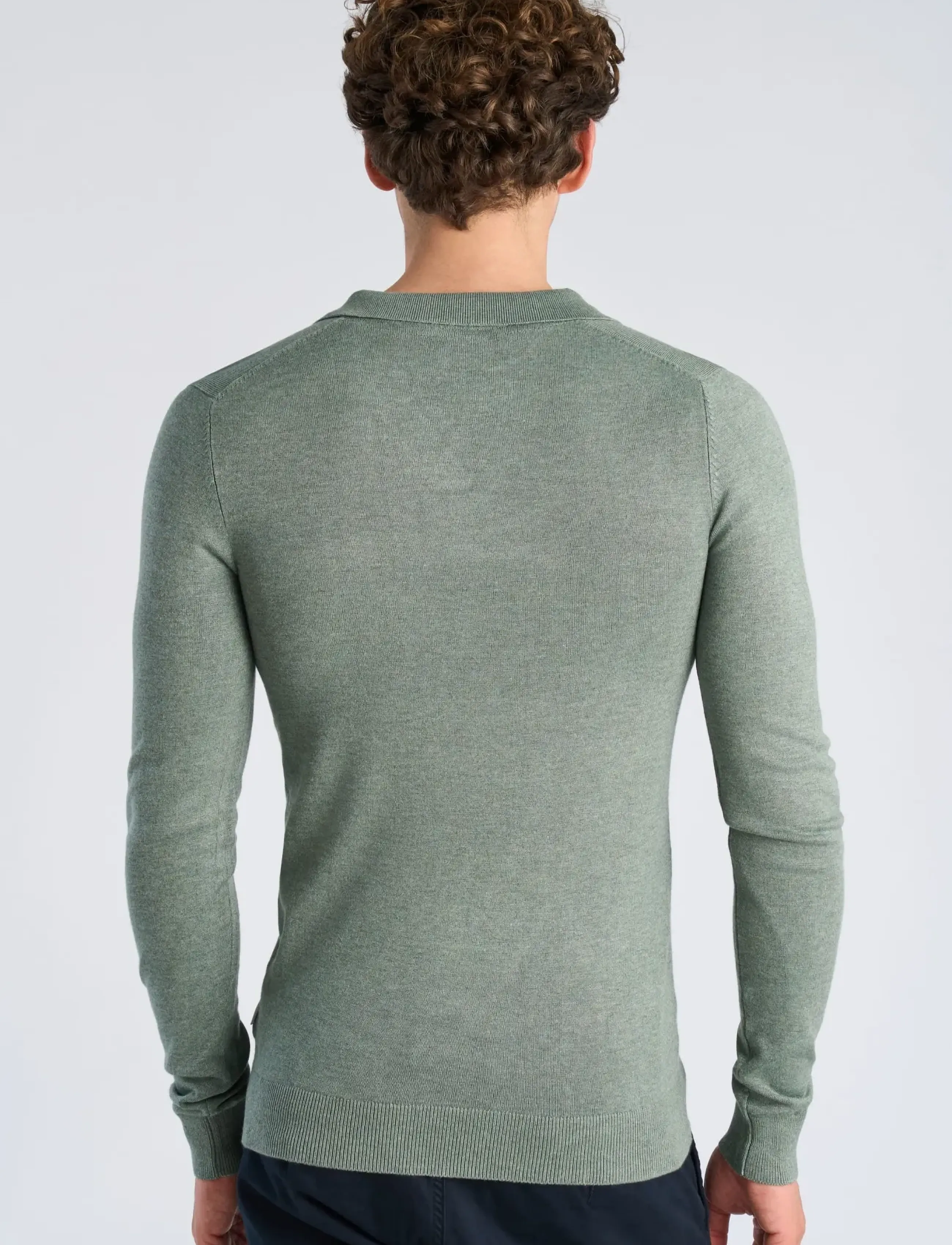 Lindbergh - Ecovero L/S v-neck polo - langermede, strikkede pologensere - jade green mel - 4