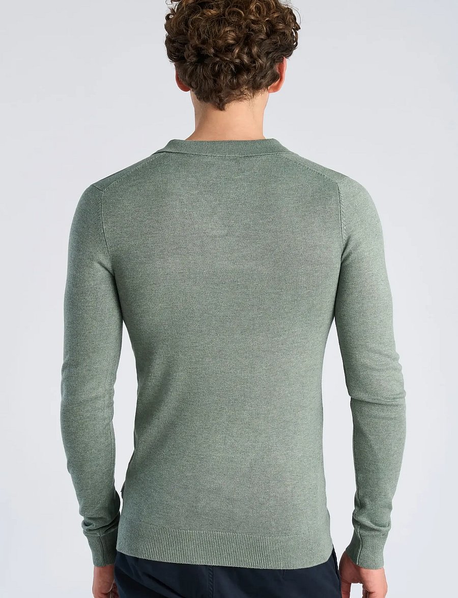 Lindbergh - Ecovero L/S v-neck polo - langärmelige gestrickte polohemden - jade green mel - 4