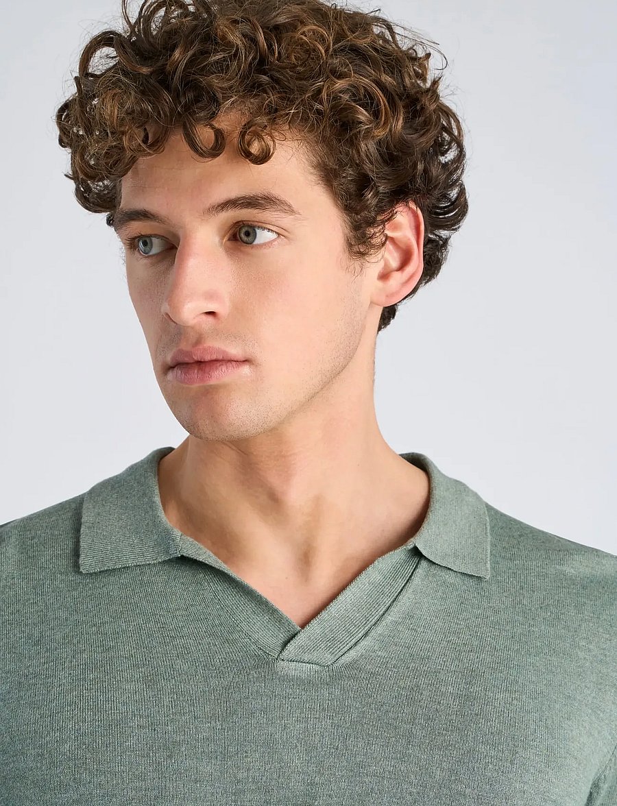 Lindbergh - Ecovero L/S v-neck polo - langärmelige gestrickte polohemden - jade green mel - 5