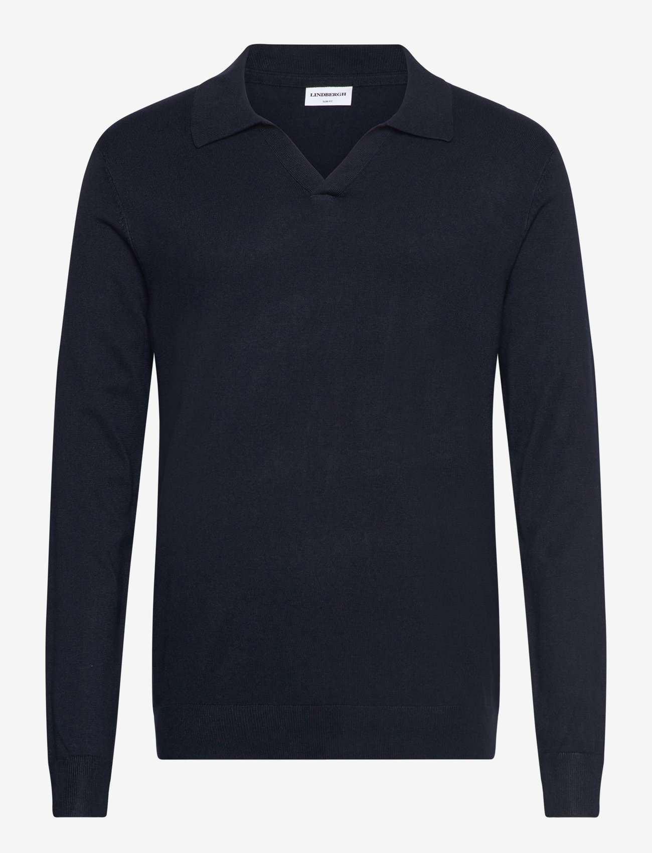Lindbergh - Ecovero L/S v-neck polo - knitted polos - navy - 0