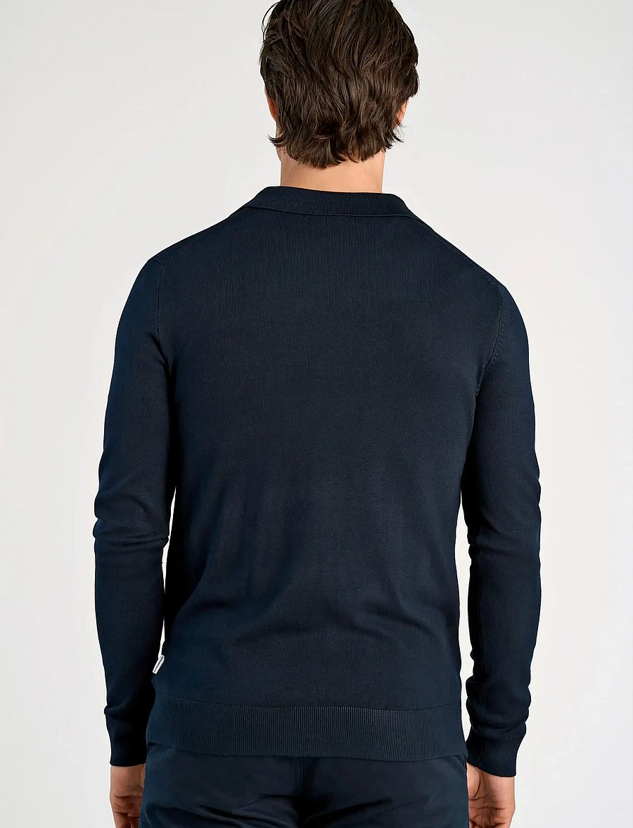 Lindbergh - Ecovero L/S v-neck polo - langärmelige gestrickte polohemden - navy - 4