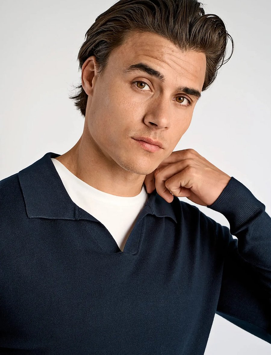 Lindbergh - Ecovero L/S v-neck polo - langärmelige gestrickte polohemden - navy - 5