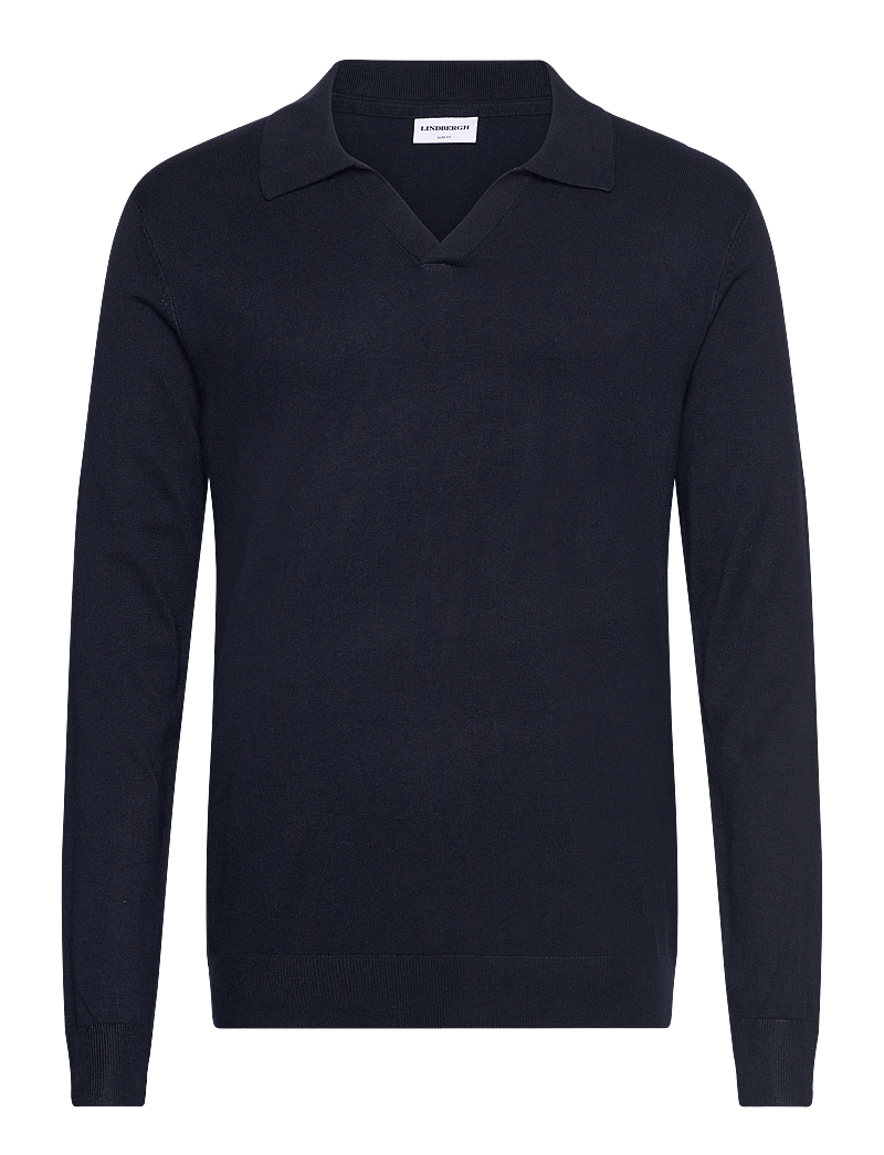 Lindbergh - Ecovero L/S v-neck polo - langärmelige gestrickte polohemden - navy - 0