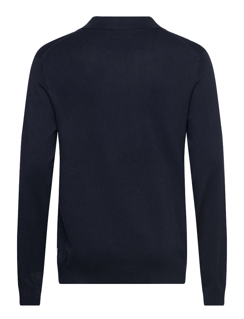 Lindbergh - Ecovero L/S v-neck polo - langärmelige gestrickte polohemden - navy - 1