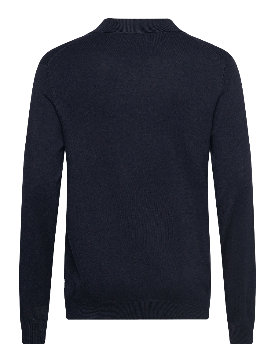 Lindbergh - Ecovero L/S v-neck polo - langärmelige gestrickte polohemden - navy - 1