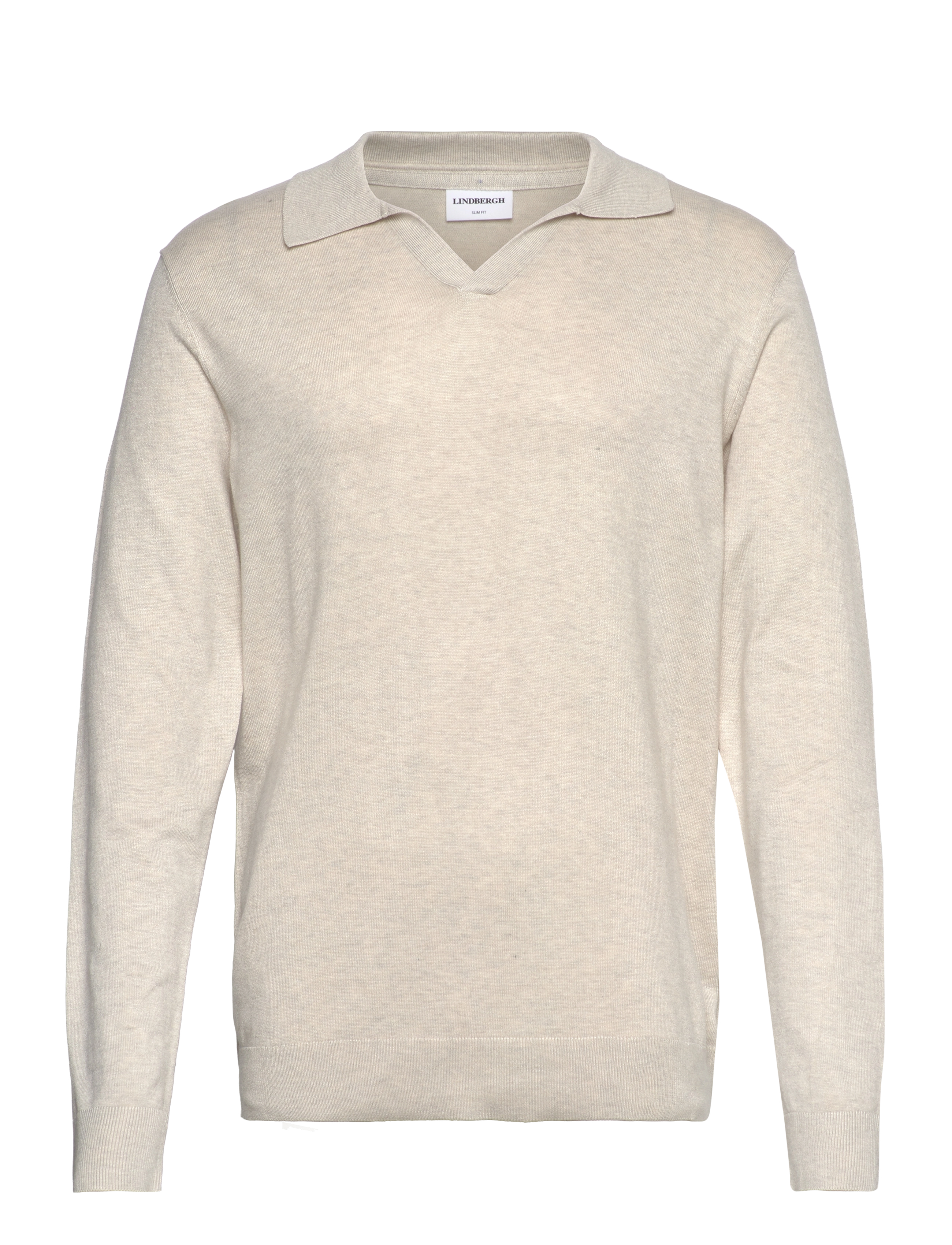 Lindbergh Ecovero L/S v-neck polo - Kudumid - OFF WHITE MEL / beige