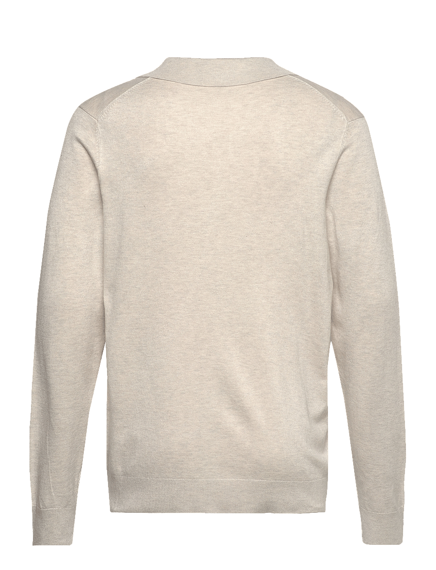 Lindbergh - Ecovero L/S v-neck polo - langärmelige gestrickte polohemden - off white mel - 2