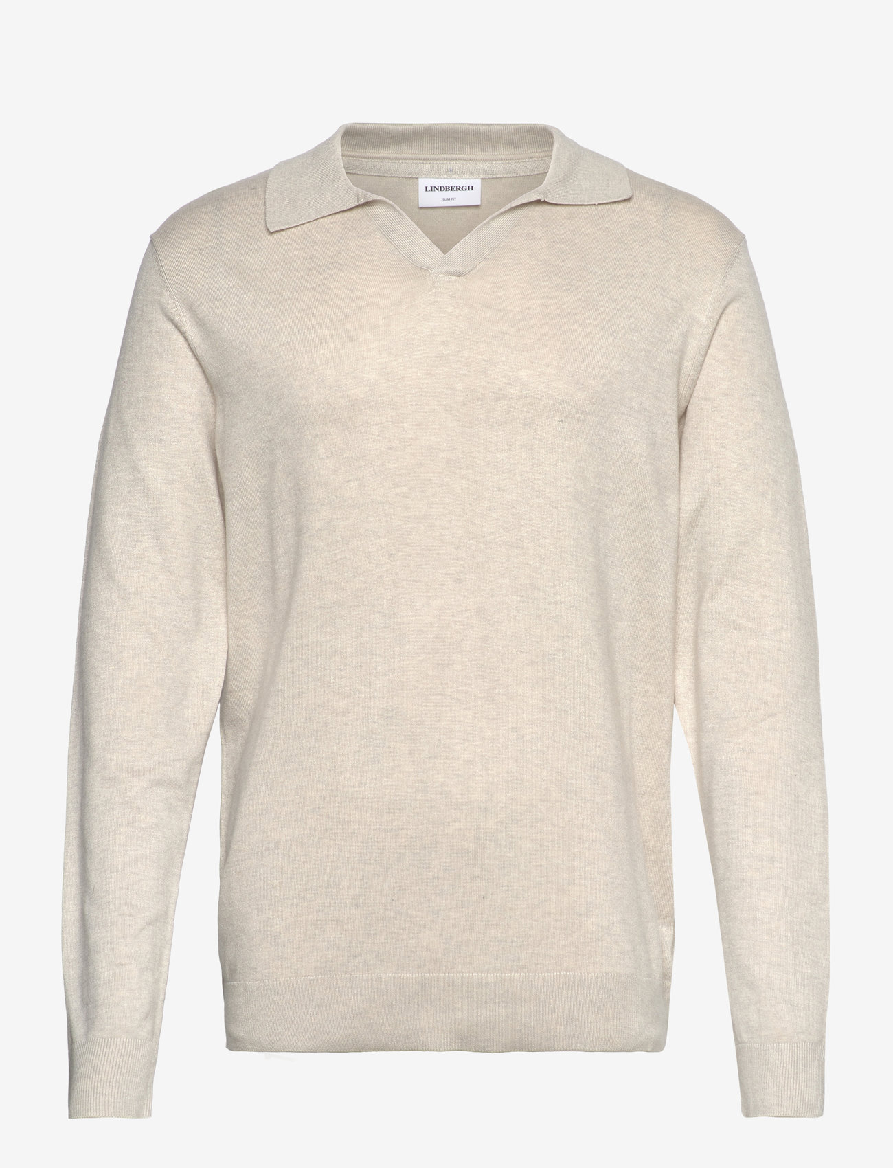 Lindbergh - Ecovero L/S v-neck polo - long-sleeved knitted polos - off white mel - 1