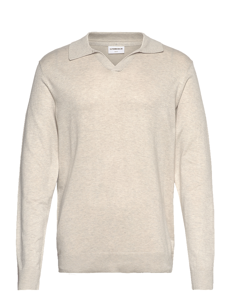 Lindbergh - Ecovero L/S v-neck polo - langärmelige gestrickte polohemden - off white mel - 1