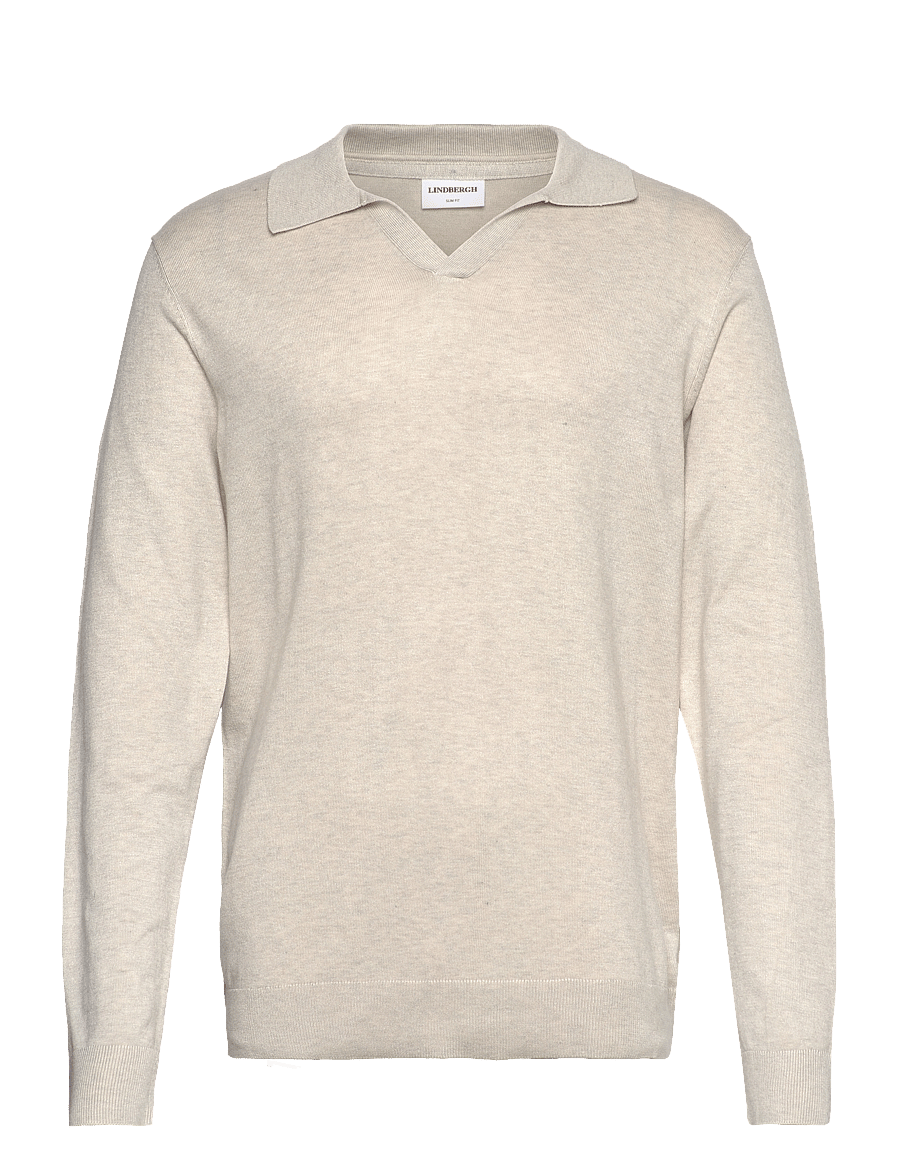 Lindbergh - Ecovero L/S v-neck polo - langärmelige gestrickte polohemden - off white mel - 1