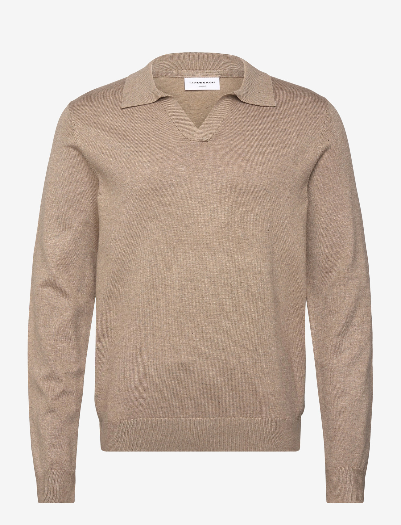 Lindbergh - Ecovero L/S v-neck polo - polostrik - sand mel - 1