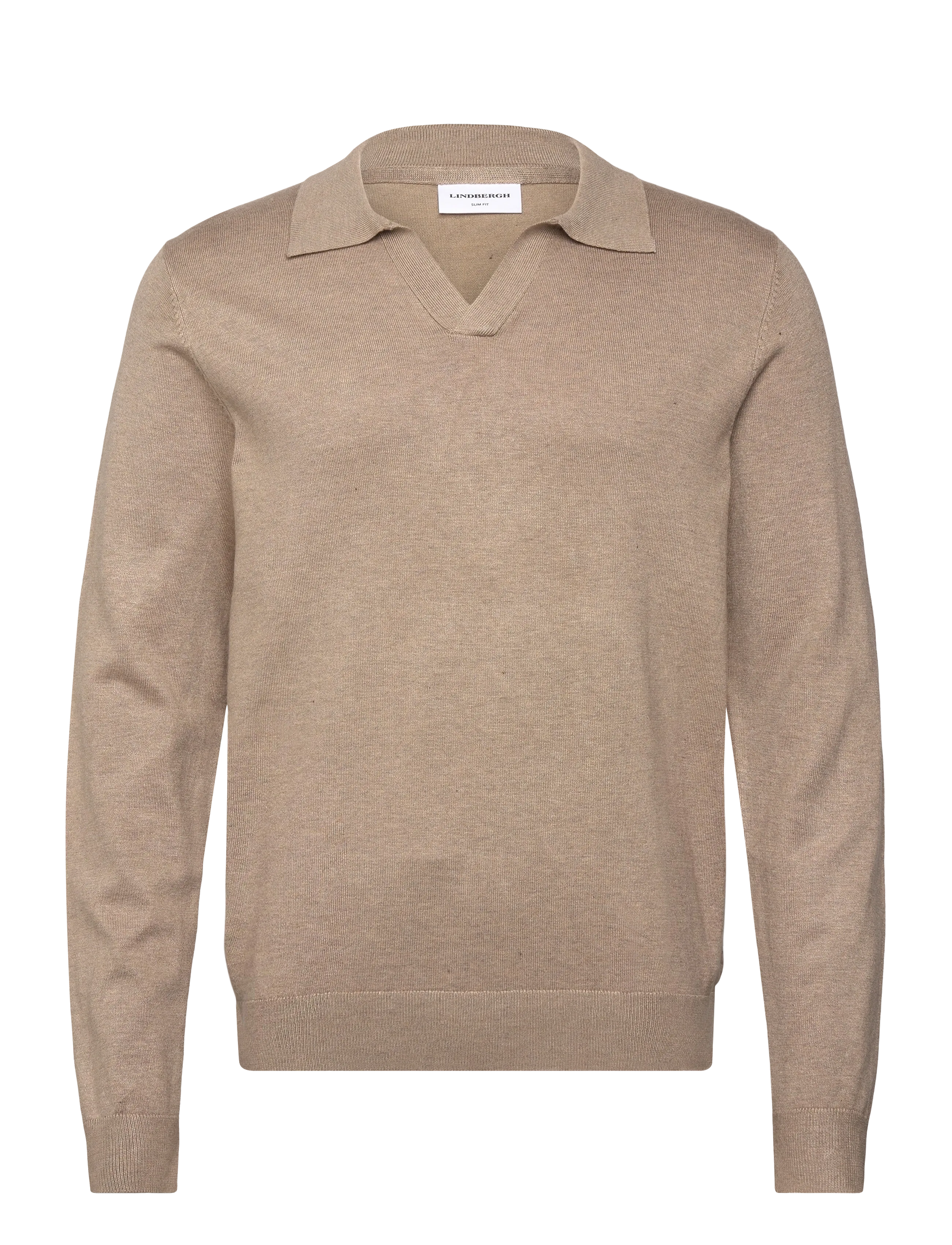 Lindbergh Ecovero L/S v-neck polo - Strickmode - SAND MEL / beige