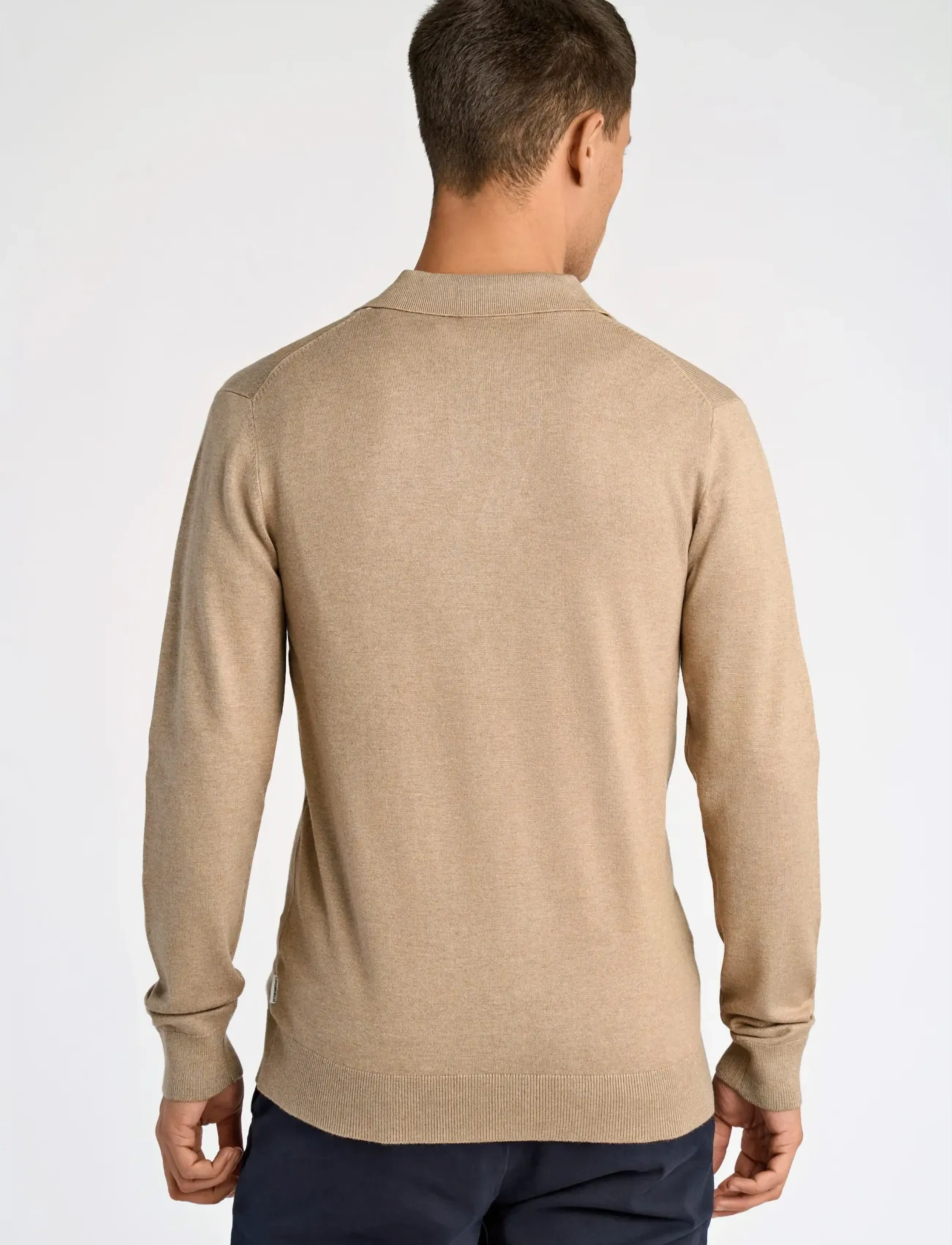 Lindbergh - Ecovero L/S v-neck polo - long-sleeved knitted polos - sand mel - 4