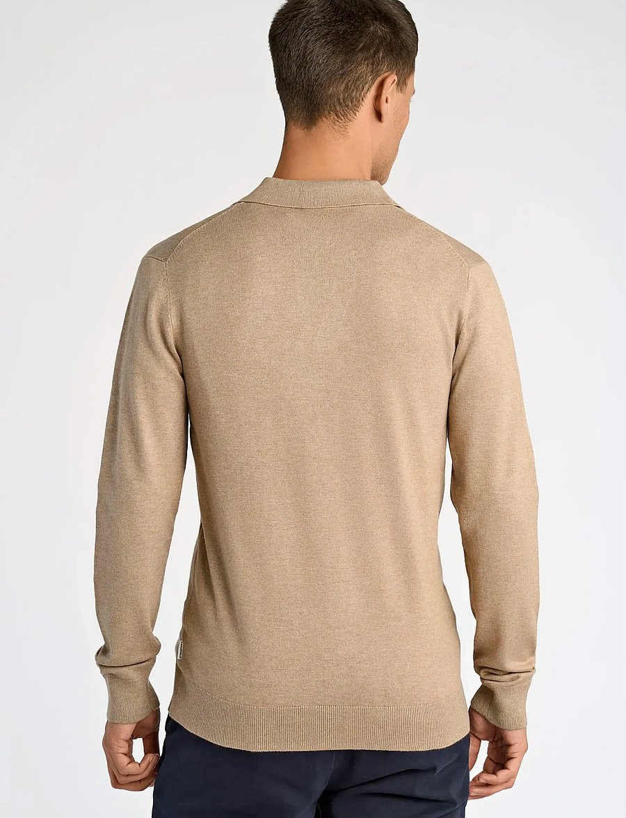 Lindbergh - Ecovero L/S v-neck polo - langärmelige gestrickte polohemden - sand mel - 4