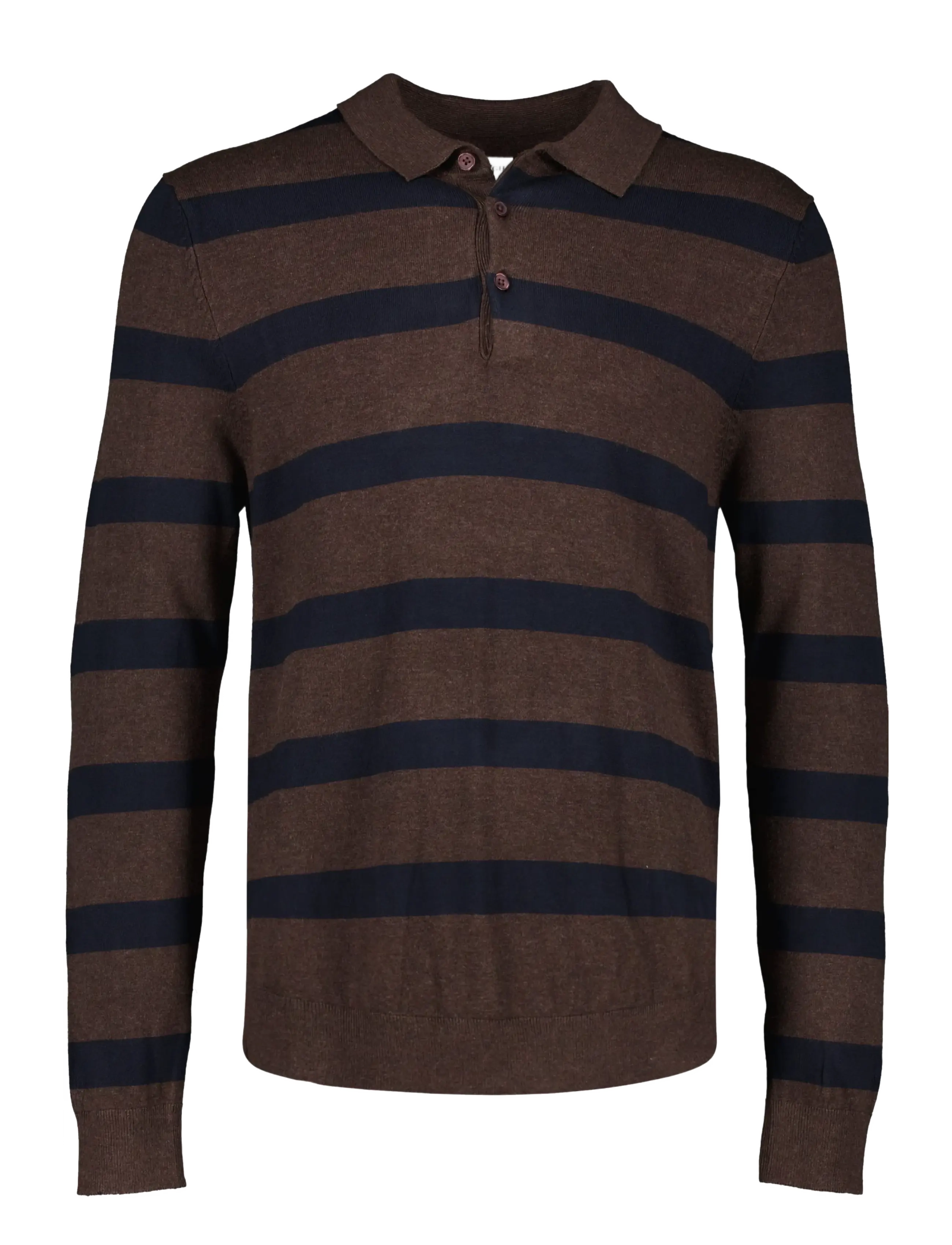 Lindbergh Ecovero striped L/S polo - Langärmelige Strick-Polohemden - DK BROWN MEL / brown