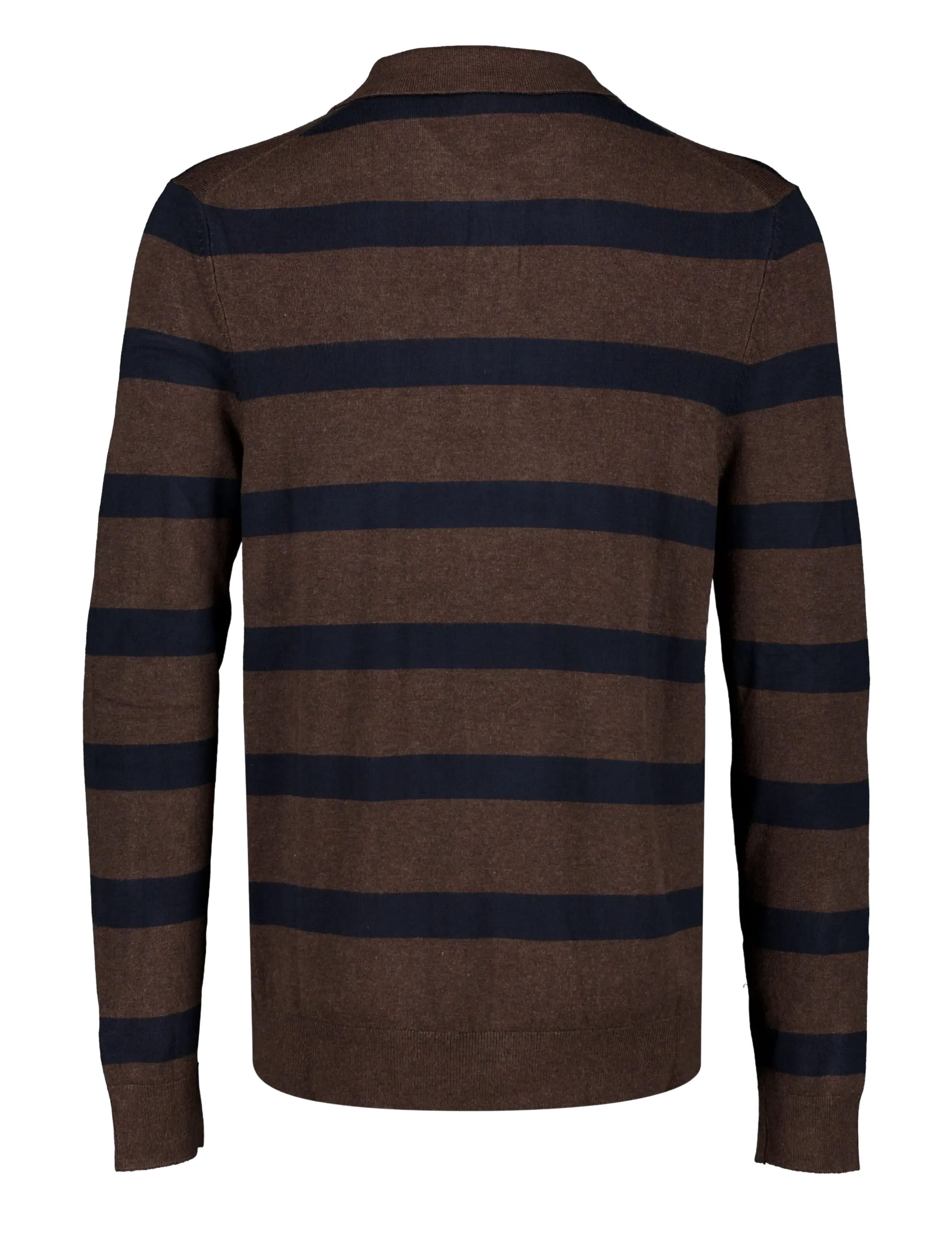 Lindbergh - Ecovero striped L/S polo - dk brown mel - 1