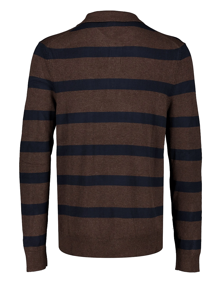 Lindbergh - Ecovero striped L/S polo - dk brown mel - 1