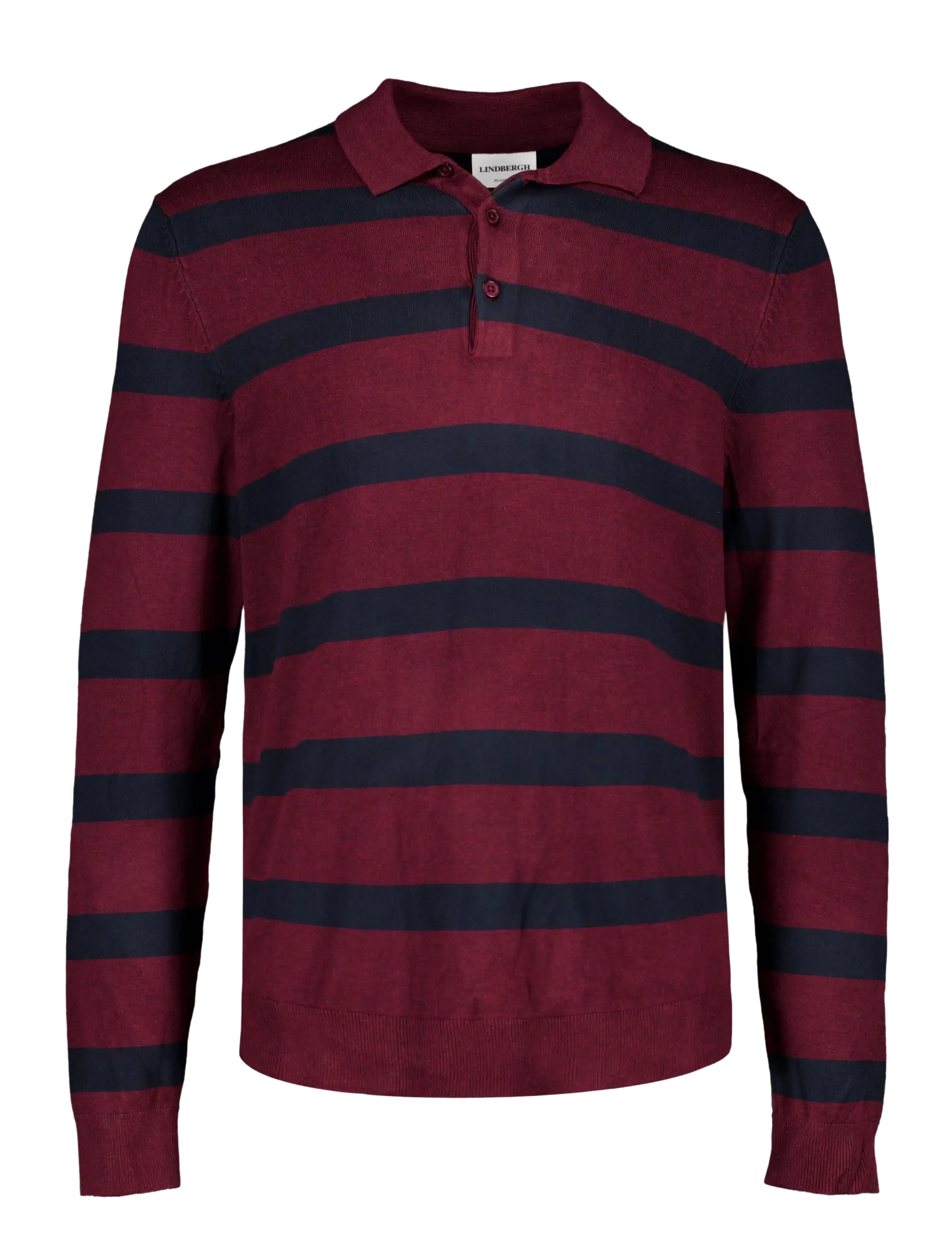 Lindbergh Ecovero striped L/S polo - Langärmelige Strick-Polohemden - DK CHERRY MEL / burgundy